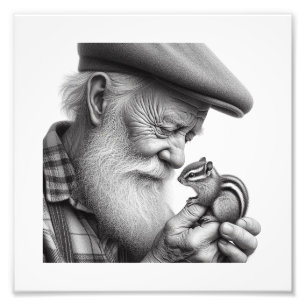Impression Photo Compagnons de bois Vieux homme avec Chipmunk Wall
