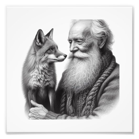 Impression Photo Compagnons de confiance : Homme âgé avec Fox Wall (Devant)