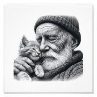 Compagnons douillets Homme âgé et Kitten Wall Art