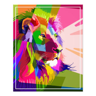 Impression Photo Conception d'art pop prismatique coloré de lion-62