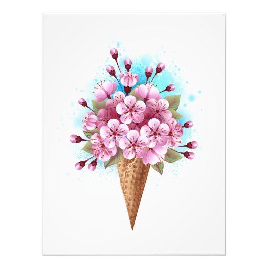 Impression Photo Cône rose Sakura crème glacée gaufre (Devant)