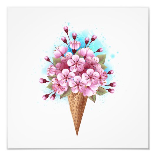 Impression Photo Cône rose Sakura crème glacée gaufre (Devant)