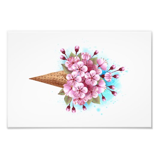Impression Photo Cône rose Sakura crème glacée gaufre (Devant)