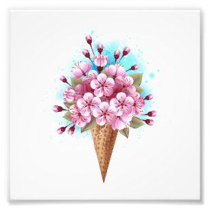 Impression Photo Cône rose Sakura crème glacée gaufre