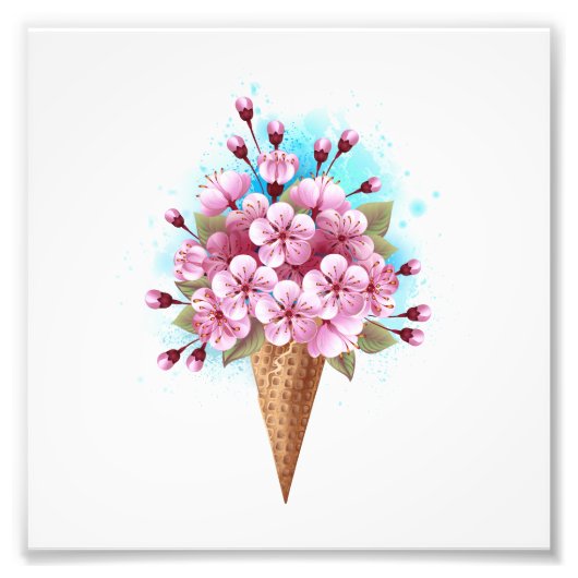 Impression Photo Cône rose Sakura crème glacée gaufre (Devant)