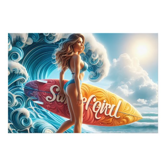 Impression Photo Confident Surfer Girl Walking Beach Waves Art (Devant)