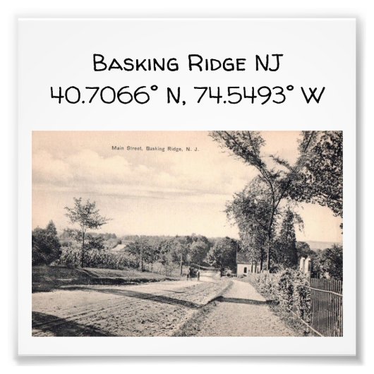 Impression Photo Coordonnée de la carte NJ de Basking Ridge 1906 St (Devant)