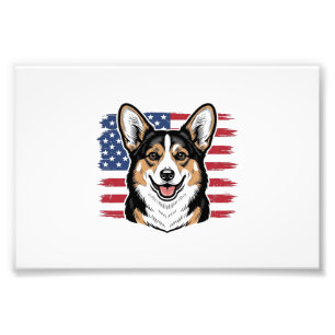 Impression Photo Corgi Patriotique Drapeau Américain Vector Vintage