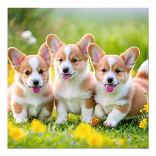 Impression Photo Corgies jouant dans l'herbe (Devant)