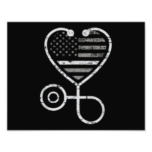 Impression Photo Corrections Nurse Thin Grey Line Heart US Flag