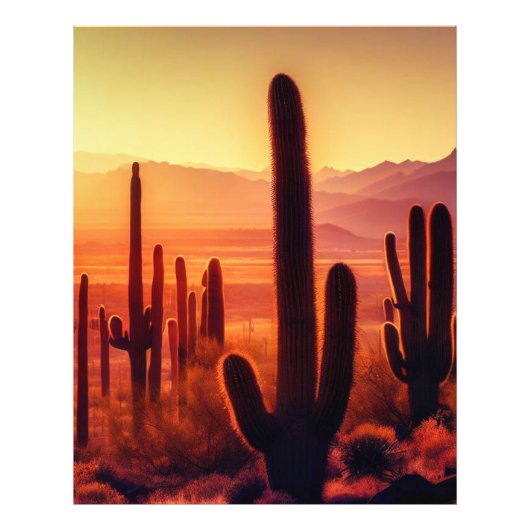 Impression Photo Coucher de soleil de cactus du désert de l'Arizona (Devant)