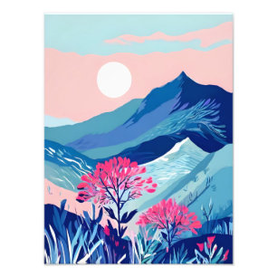 Impression Photo Coucher de soleil de montagne paisible avec fleurs