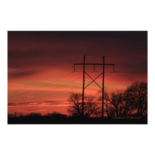 Impression Photo Coucher de soleil du Kansas, lignes électriques Ph (Devant)