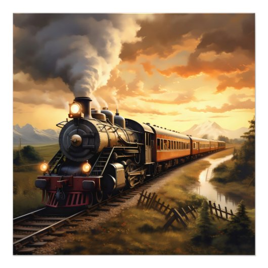 Impression Photo Coucher de soleil et train (Devant)