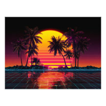 Coucher de soleil sur la paume de la grille néon