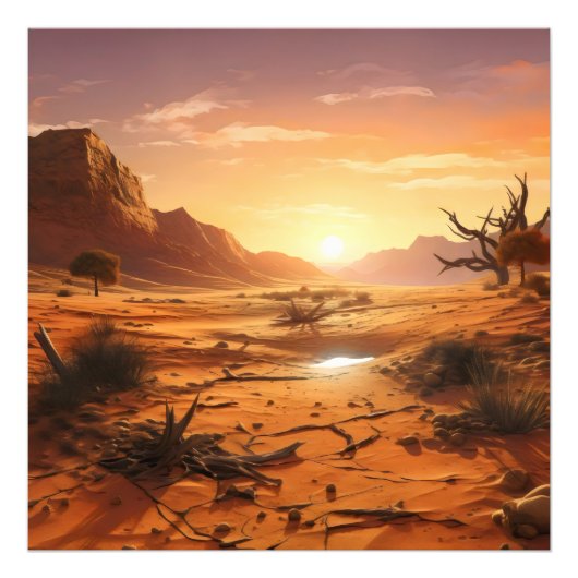 Impression Photo Coucher de soleil sur le désert (Devant)