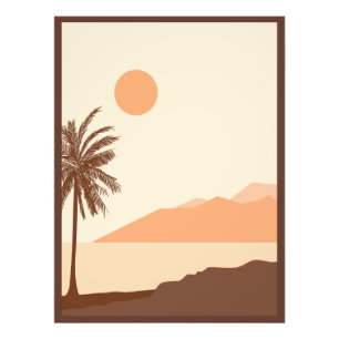 Impression Photo Coucher de soleil sur un palmier, Île, Art abstrai