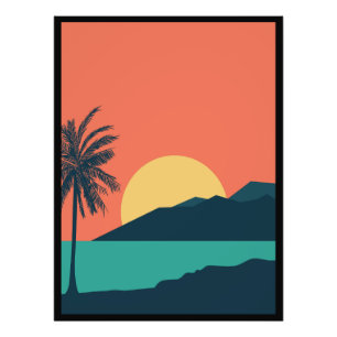 Impression Photo Coucher de soleil sur un palmier, Île, Art abstrai