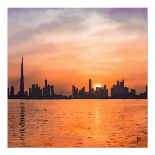 Impression Photo Coucher de soleil sur une ville balnéaire - aquare (Devant)