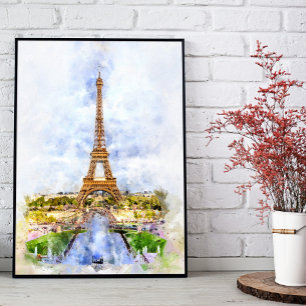 Impression Photo Coucher de soleil Tour Eiffel Paris Aquarelle fran