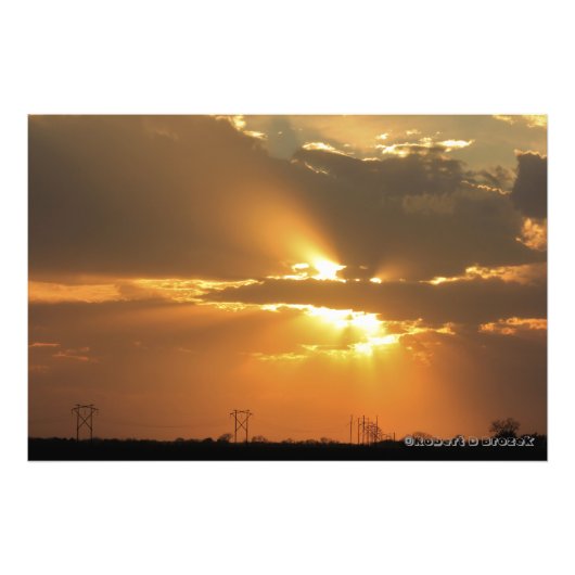 Impression Photo Coucher du soleil du Kansas, lignes électriques, é (Devant)