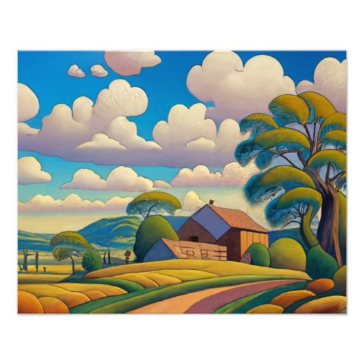 Impression Photo Country Farmhouse baignée par Golden Sunlight (Devant)