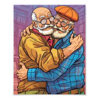 Impression Photo Couple gay blanc âgé Vieux Homme Gay Love