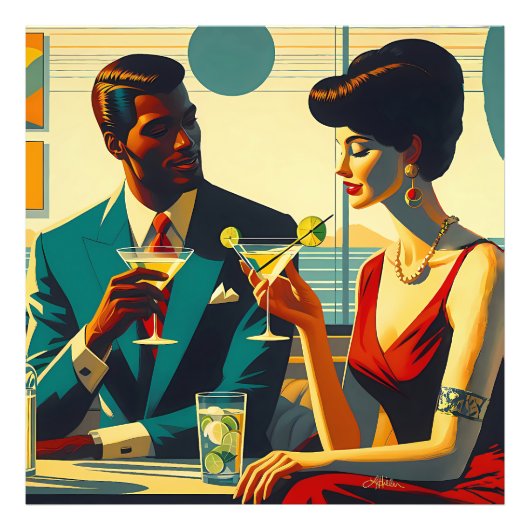 Impression Photo Couples de Fête de Cocktail de Milieu de Siècle - (Devant)