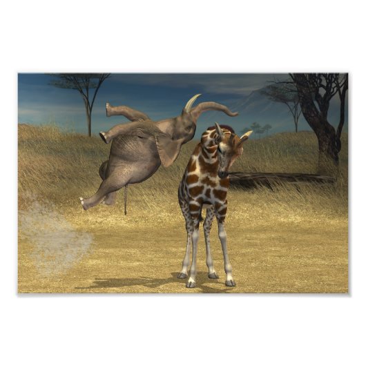 Impression Photo Coups d'éléphant sur la girafe (Devant)