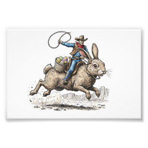 Impression Photo Cowboy chevauchant le lapin de Pâques Western Howd