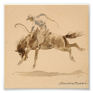 Impression Photo Cowboy sur un cheval qui se cabre par Edward Borei