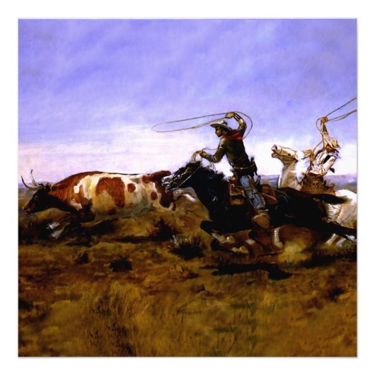 Impression Photo "Cowboys Roping a Steer" par Charles M Russell (Devant)