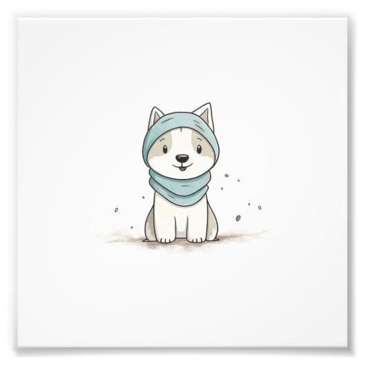Impression Photo Cozy Husky Illustration - Adorable Puppy in a Scar (Devant)
