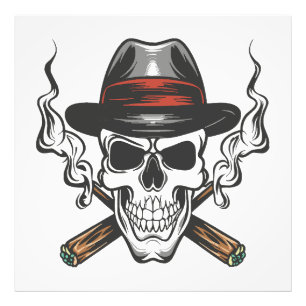 Impression Photo Crâne de gangster avec casquette fedora