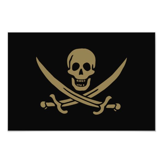 Impression Photo Crâne et épées d'or Drapeau pirate de Calico Jack (Devant)