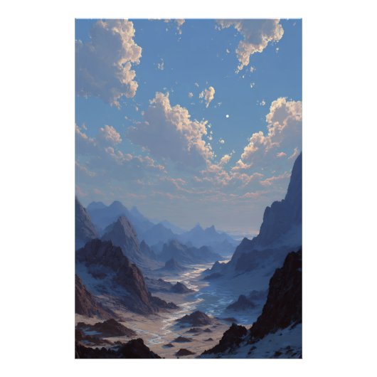 Impression Photo Crescent Moon Over Misty Mountain Valley (Devant)