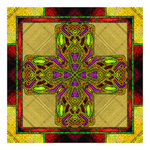 Impression Photo Croix celtique en verre coloré rouge et or