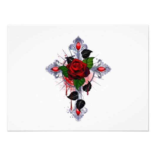 Impression Photo Croix d'argent avec une rose rouge (Devant)