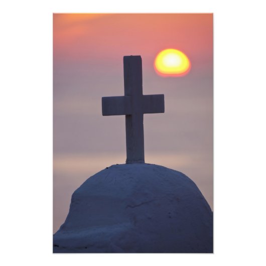 Impression Photo Croix sur le dessus de l'église au coucher du sole (Devant)