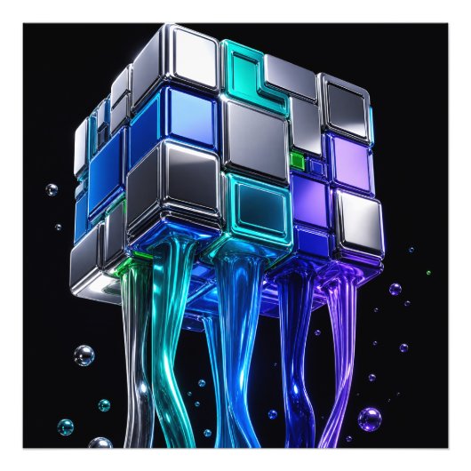 Impression Photo Cube de puzzle chromé futuriste (Devant)