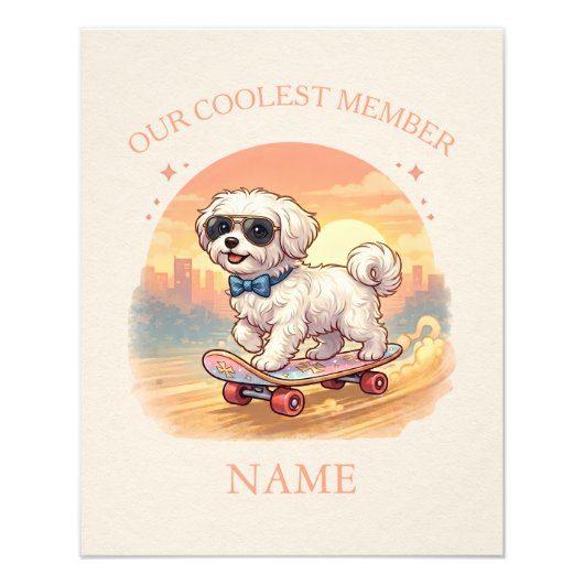 Impression Photo Custom Name Cool Maltese Dog Skateboarder (Devant)