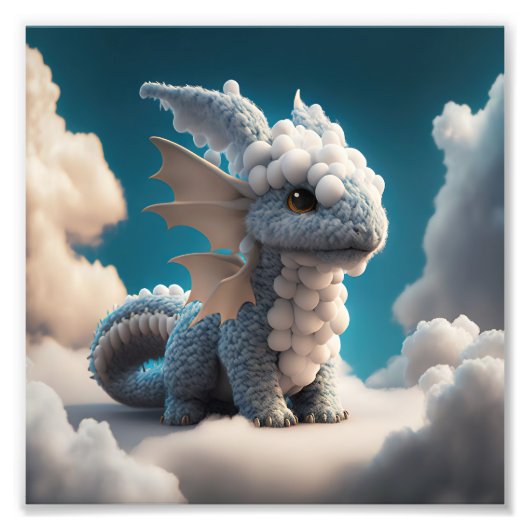 Impression Photo Cute Baby Dragon Made of Clouds 1 - Midjourney Art (Devant)