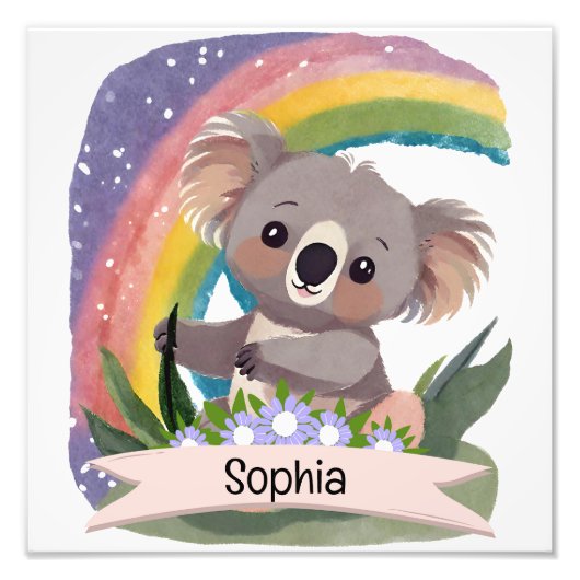 Impression Photo Cute Baby Koala Rainbow Nom personnalisé (Devant)