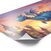 Impression Photo Cute Blue Dragon Flying Over Castle  (Coin)