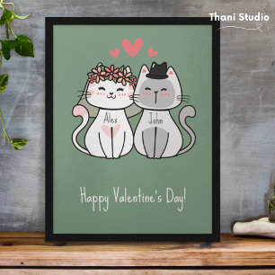 Impression Photo Cute Cat Couple Heureuse Sainte-Valentin Pastel Gr