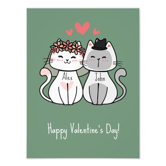 Impression Photo Cute Cat Couple Heureuse Sainte-Valentin Pastel Gr (Devant)