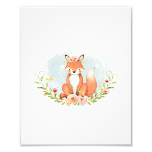 Impression Photo Cute Fox Baby Girl Nursery Woodland Décor vert