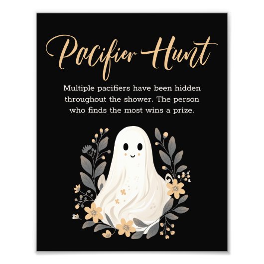 Impression Photo Cute Ghost Fall Pacifier Hunt Baby Shower Sign (Devant)