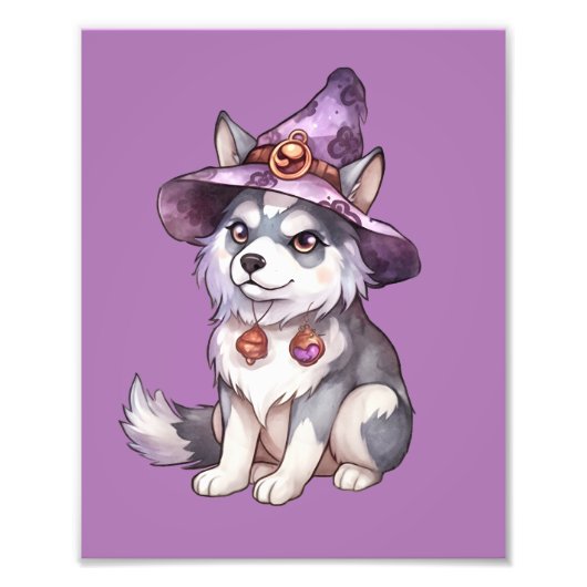 Impression Photo Cute Siberian Husky Chien en Casquette sorcier (Devant)