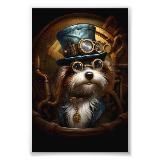 Impression Photo Cute Steampunk Chien En Casquette & Goggles Faux I (Devant)